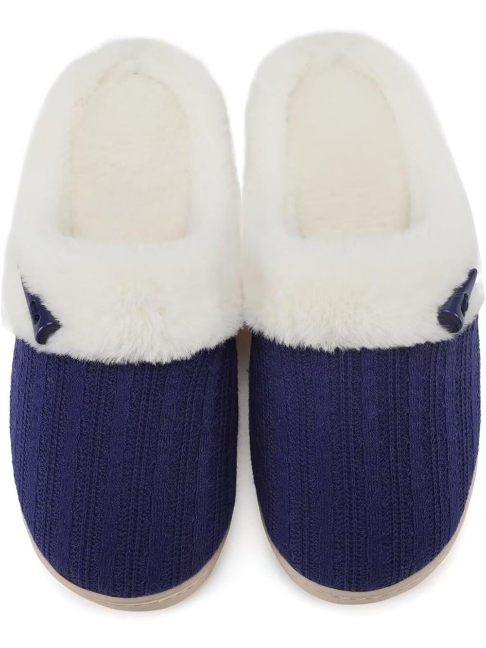 Women's Navy Memory Foam Fuzzy Warm Plush Shoes Indoor Slip On Fluffy Slippers